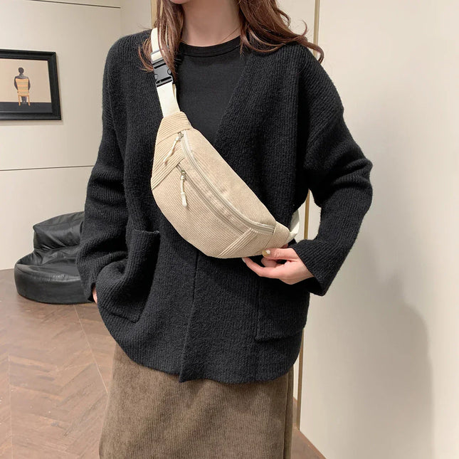 Corduroy Crossbody Bag for Women – Stylish & Practical Hip Bag with Adjustable Strap