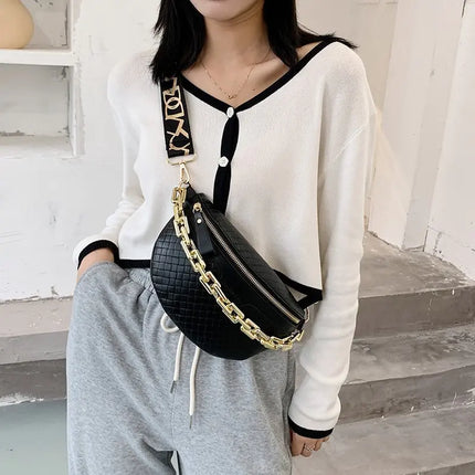 Stylish Crossbody Belt Bag with Gold Chain – Adjustable Strap Waist Pack for Women