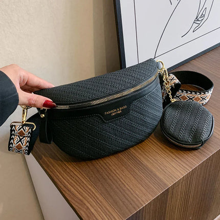 Boho Raffia Crossbody Fanny Pack with Mini Pouch – Adjustable Waist & Shoulder Bag for Women