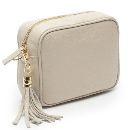 Beige Crossbody Bag for Women – Adjustable Strap with Ethnic Print & Tassel Detail