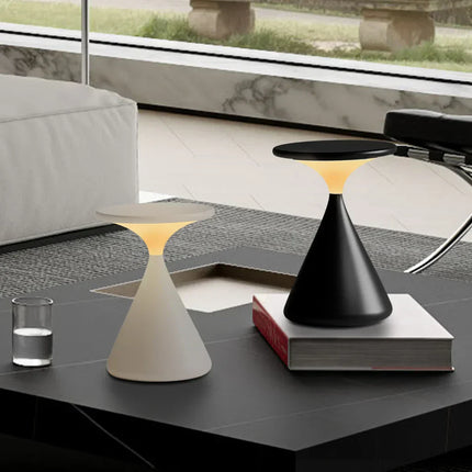 Wireless Hourglass LED Table Lamp – Modern USB-Rechargeable Ambient Light for Bedroom & Living Room
