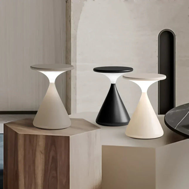 Wireless Hourglass LED Table Lamp – Modern USB-Rechargeable Ambient Light for Bedroom & Living Room
