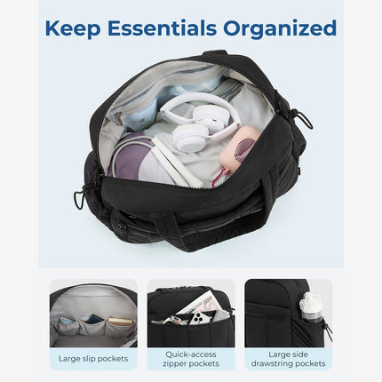Black Travel Bag for Carry-On – Lightweight & Water-Resistant with Trolley Strap & PVC Pocket