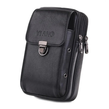 Men’s Premium Leather Waist Bag – Compact Belt Bag with Multiple Zippered Pockets for Everyday Use
