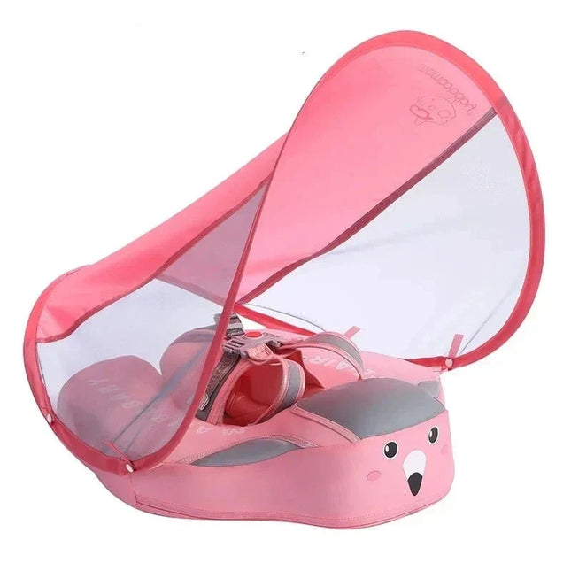 Inflatable Baby Swim Float with UPF 50+ Sun Canopy – Safe & Comfortable Flamingo Pool Trainer for Infants 3–24 Months