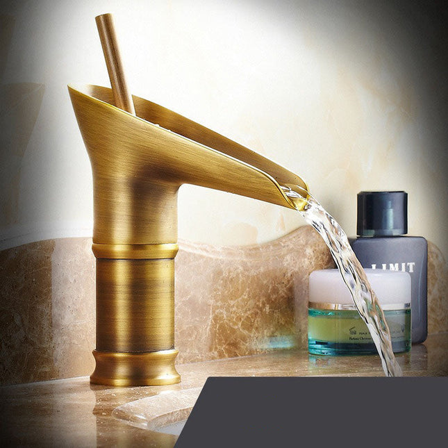 Single-Handle Waterfall Faucet 9.4" x 3.5" – Retro-Modern Bathroom Sink Tap