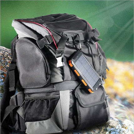 Solar Power Bank 20,000mAh – Waterproof Portable Charger with Dual USB Ports, LED Flashlight & Carabiner – Ideal for Camping, Hiking & Outdoor Adventures