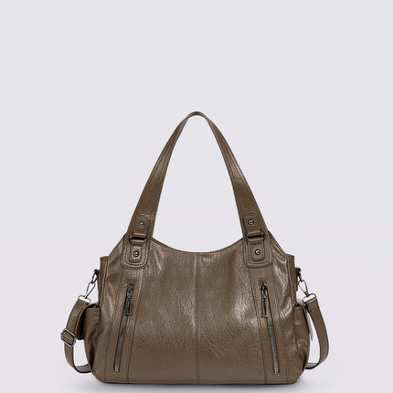 Black Leather Shoulder Bag with Side Pockets – Spacious & Elegant Women’s Leather Handbag