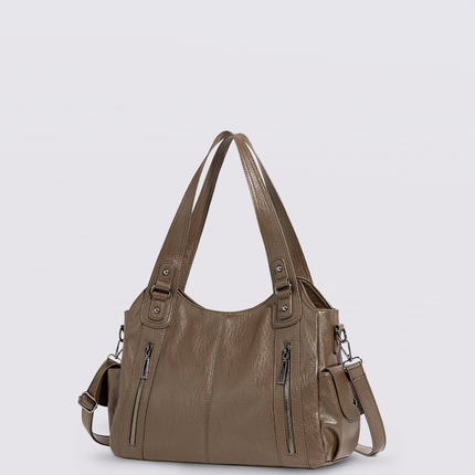 Black Leather Shoulder Bag with Side Pockets – Spacious & Elegant Women’s Leather Handbag