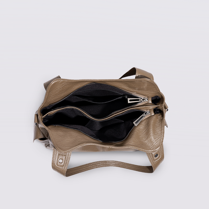 Black Leather Shoulder Bag with Side Pockets – Spacious & Elegant Women’s Leather Handbag