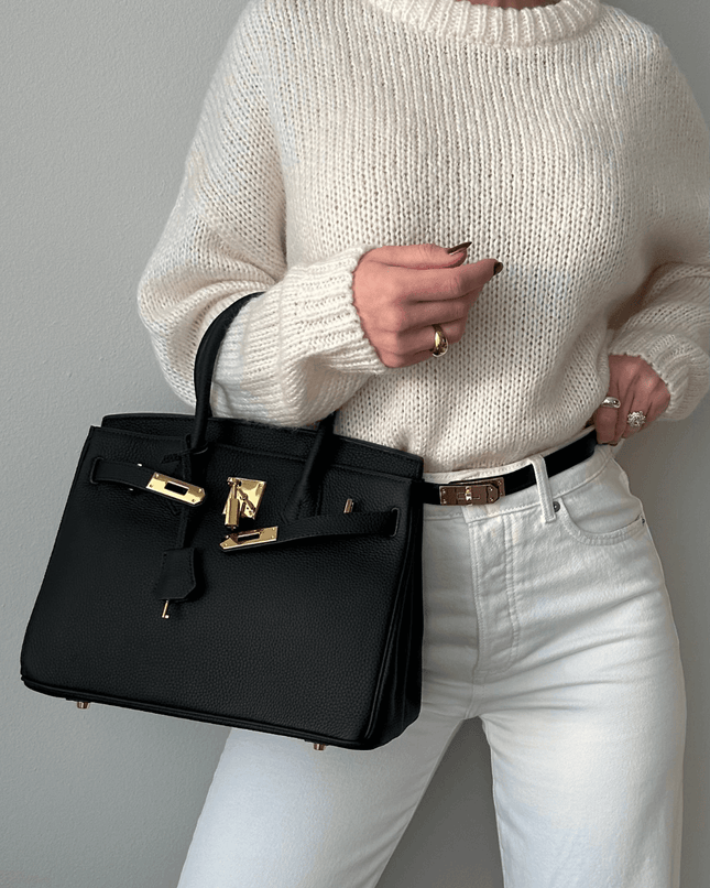 Luxury Women's Leather Shoulder Bag with Lock – Structured PU Tote for Work & Daily Use