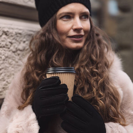 Women's Sheepskin Leather Gloves with Shearling Wool Lining & Fur Trim – Warm, Stylish & Durable Winter Accessory