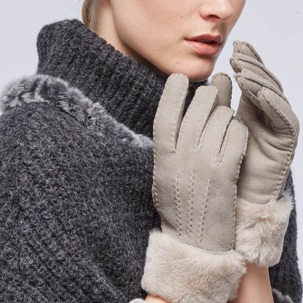 Women's Sheepskin Leather Gloves with Shearling Wool Lining & Fur Trim – Warm, Stylish & Durable Winter Accessory