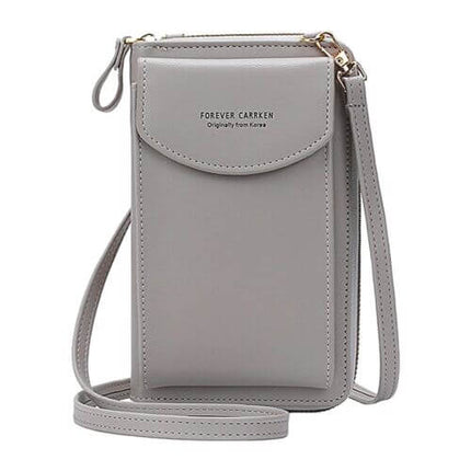 Compact PU Leather Crossbody Bag for Women – Adjustable Strap, Multiple Pockets, Gold Accents
