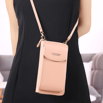 Compact PU Leather Crossbody Bag for Women – Adjustable Strap, Multiple Pockets, Gold Accents