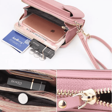 Compact PU Leather Crossbody Bag for Women – Adjustable Strap, Multiple Pockets, Gold Accents