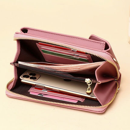 Compact PU Leather Crossbody Bag for Women – Adjustable Strap, Multiple Pockets, Gold Accents