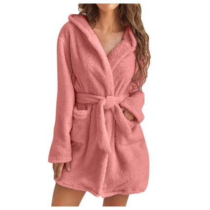 Women’s Plush Fleece Robe with Hood – Ultra-Soft Lounge & Bathrobe in S, M, L, XL