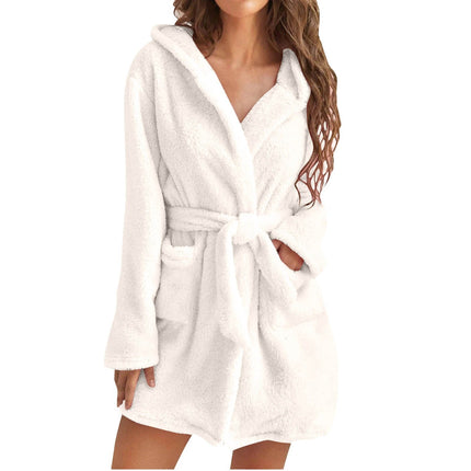 Women’s Plush Fleece Robe with Hood – Ultra-Soft Lounge & Bathrobe in S, M, L, XL