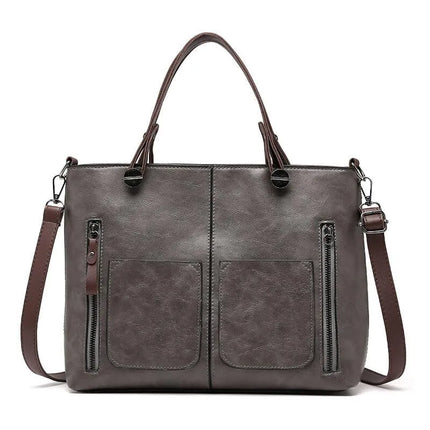 Women’s Shopper Tote Bag – Large Vegan Leather Handbag with Front Pockets & Shoulder Strap