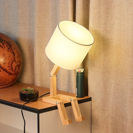 Adjustable Wooden Robot Desk Lamp – Modern LED Table Light for Home Office & Bedroom Decor