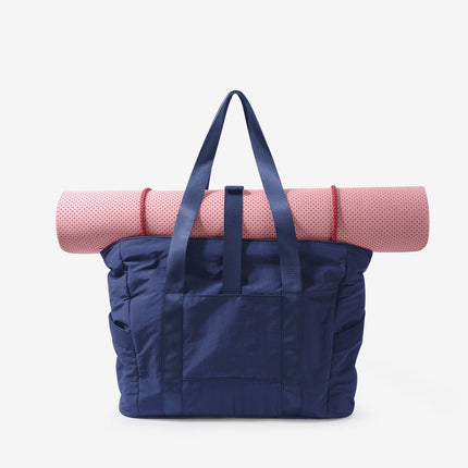 Black Tote Bag with Yoga Mat Holder – Water-Resistant & Laptop Compartment – Perfect for Gym, Work, or Beach