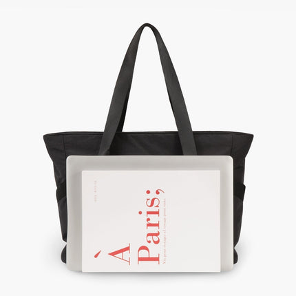 Black Tote Bag with Yoga Mat Holder – Water-Resistant & Laptop Compartment – Perfect for Gym, Work, or Beach