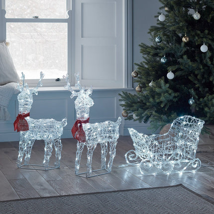 LED Reindeer & Sleigh Holiday Light Decoration – 100 Warm White LEDs, Indoor/Outdoor Christmas Yard Display