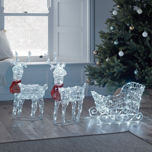 LED Reindeer & Sleigh Holiday Light Decoration – 100 Warm White LEDs, Indoor/Outdoor Christmas Yard Display