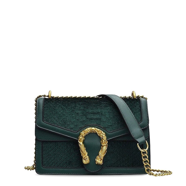 Luxury Crossbody Bag with Gold Dragon Clasp – Vegan Leather