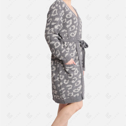 Luxe Leopard Print Microfiber Robe with Pockets & Belt – Ultra-Soft Loungewear for Women