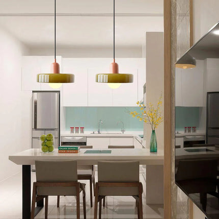Modern Bauhaus Glass Pendant Light 9.8" – Artistic Colored Glass Hanging Lamp for Dining or Living Room