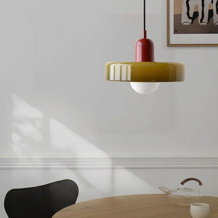 Modern Bauhaus Glass Pendant Light 9.8" – Artistic Colored Glass Hanging Lamp for Dining or Living Room