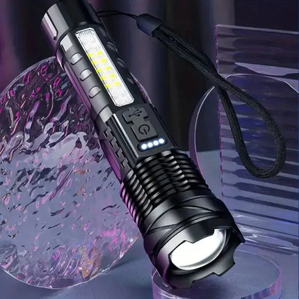 Rechargeable Tactical LED Flashlight – Waterproof, 7 Modes, Zoomable Focus, USB-C Charging