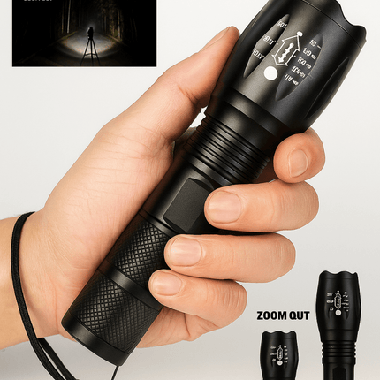 Tactical LED Flashlight – 1000 Lumens, Zoomable, Waterproof, 5 Modes, Compact Design