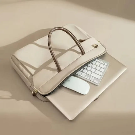 Beige Laptop Tote Bag for Women – Waterproof, Stylish, Fits 15.6" Laptops