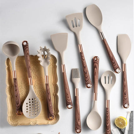 Premium 10-Piece Silicone Kitchen Utensil Set with Space-Saving Holder – Heat-Resistant, Non-Scratch, Dishwasher-Safe