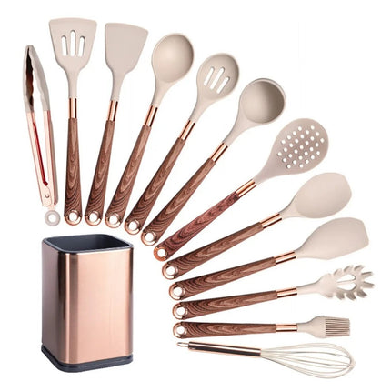 Premium 10-Piece Silicone Kitchen Utensil Set with Space-Saving Holder – Heat-Resistant, Non-Scratch, Dishwasher-Safe