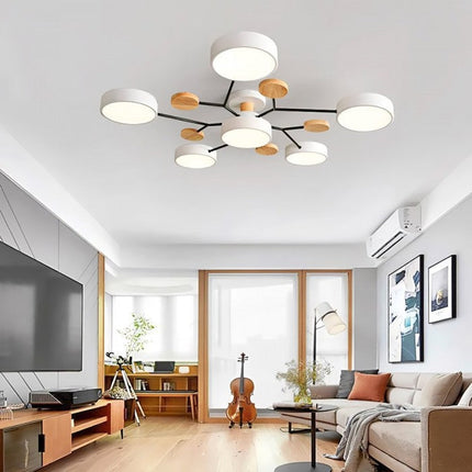 Modern LED Ceiling Light Fixture with Branch Design & Round Panels – Dimmable, Energy-Efficient Lighting (24", 31", 39")