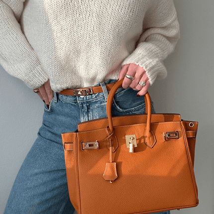 Luxury Women's Leather Shoulder Bag with Lock – Structured PU Tote for Work & Daily Use