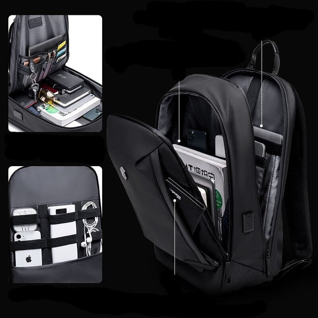 Luxe Anti-Theft 15.6" Laptop Backpack – Waterproof, USB Charging Port, Business & Travel Ready – Black