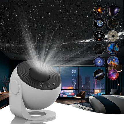 12-Slide LED Galaxy Projector – Rotating Starry Night Lamp for Kids & Adults