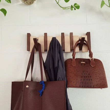 Modern Solid Wood Wall Mounted Coat Rack – Scandinavian Entryway Organizer with Hidden Flip Hooks
