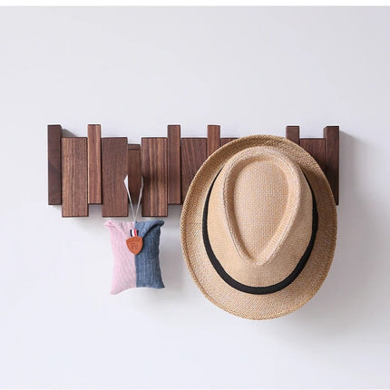 Modern Solid Wood Wall Mounted Coat Rack – Scandinavian Entryway Organizer with Hidden Flip Hooks