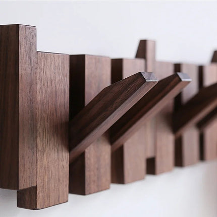 Modern Solid Wood Wall Mounted Coat Rack – Scandinavian Entryway Organizer with Hidden Flip Hooks