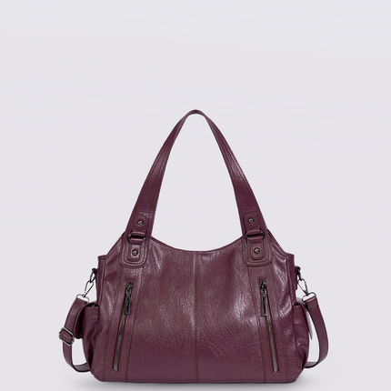 Black Leather Shoulder Bag with Side Pockets – Spacious & Elegant Women’s Leather Handbag