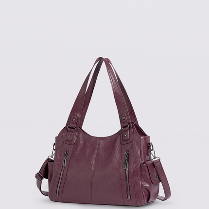 Black Leather Shoulder Bag with Side Pockets – Spacious & Elegant Women’s Leather Handbag