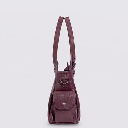 Black Leather Shoulder Bag with Side Pockets – Spacious & Elegant Women’s Leather Handbag